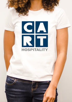Women's short sleeve t-shirt - hospitality grey/blue-colored logo